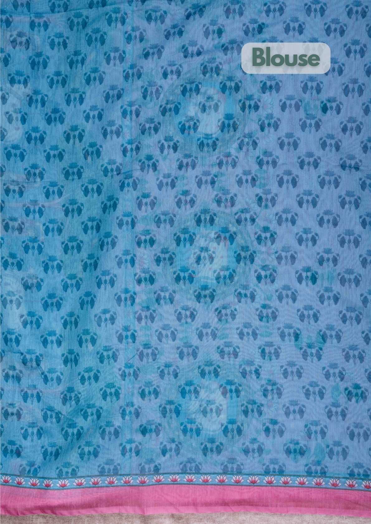 Fancy Chanderi Cotton Mix KalamKari Saree Baby Pink With Blue Blouse