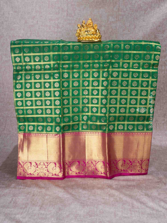 Pure Silk Pattu Pavadai (Green Checks ) With Pink Blouse 36"