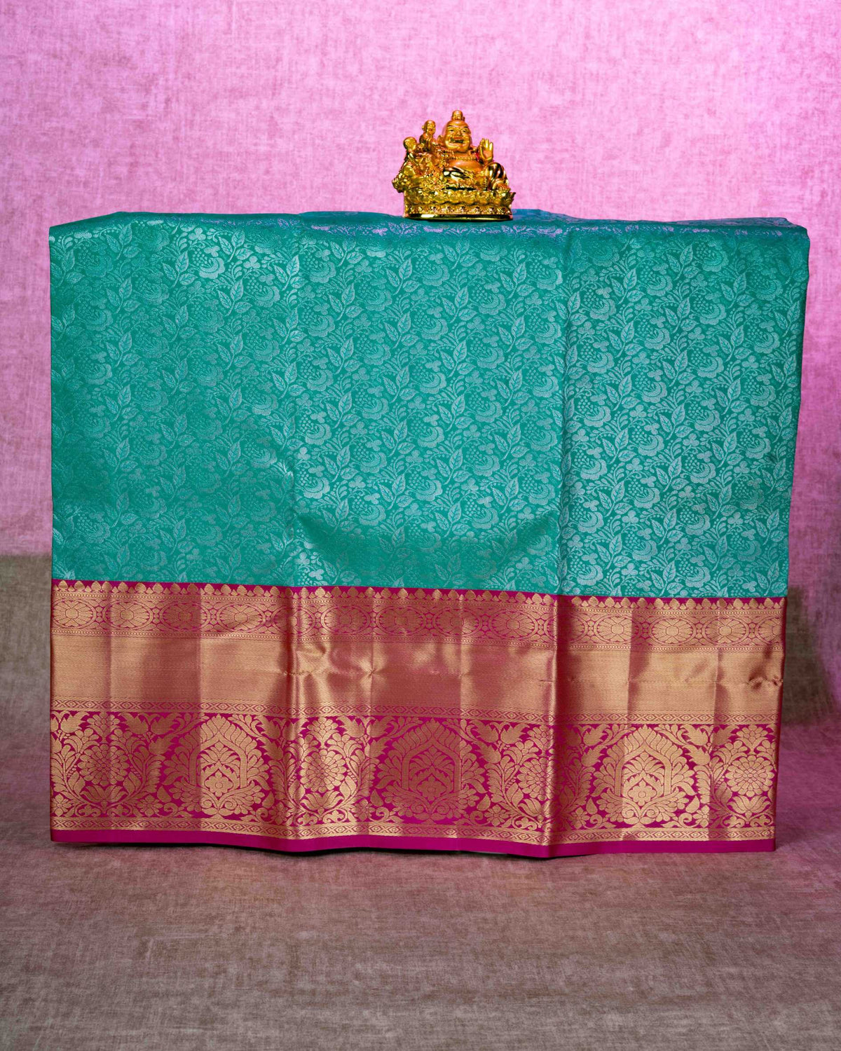 Semi Silk Pattu Pavadai ( Sea Green ) With Pink Blouse  44"
