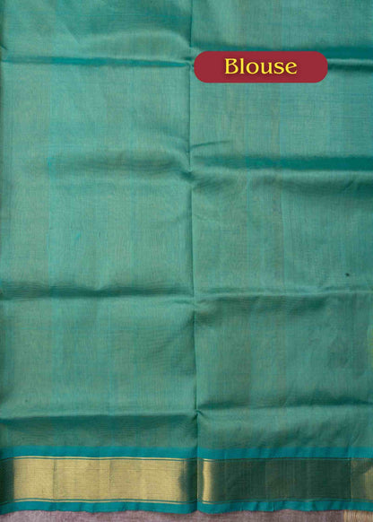 Yellow Kanjivaram Pure Silk Cotton with Sapphire Green Blouse
