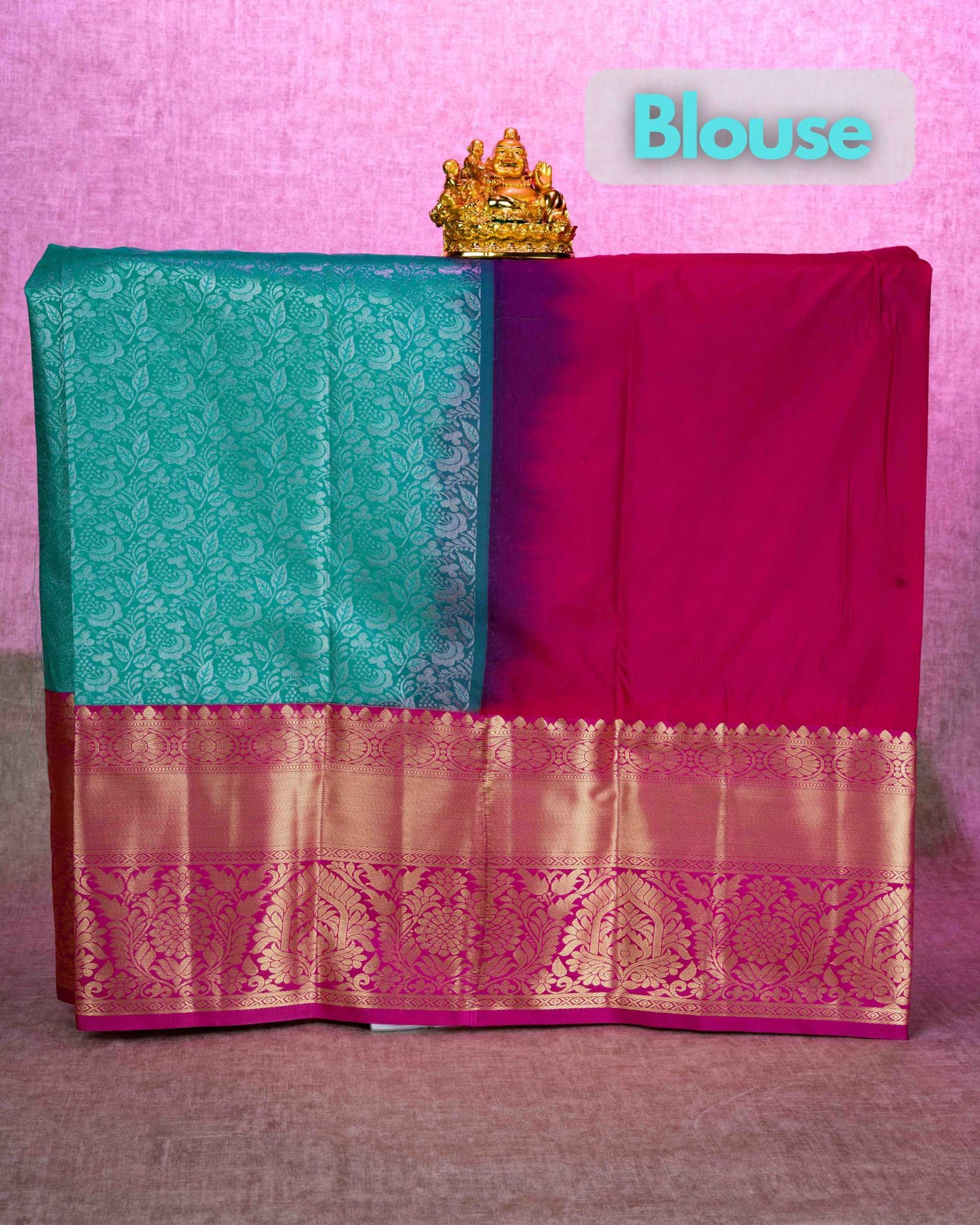 Mix Silk Pattu Pavadai ( Sea Green ) With Pink Blouse  44"