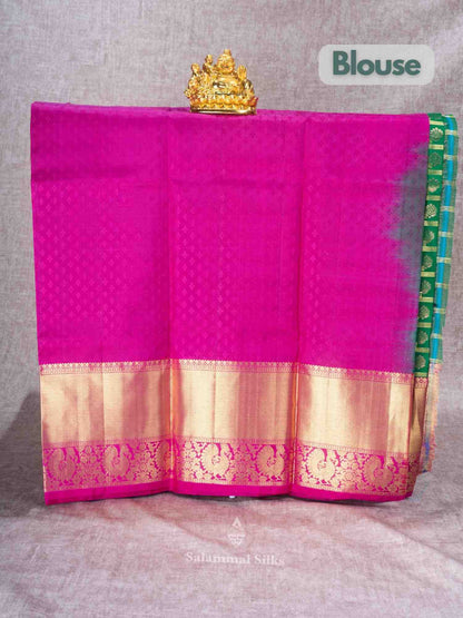 Pure Silk Pattu Pavadai (Green Checks ) With Pink Blouse 36"