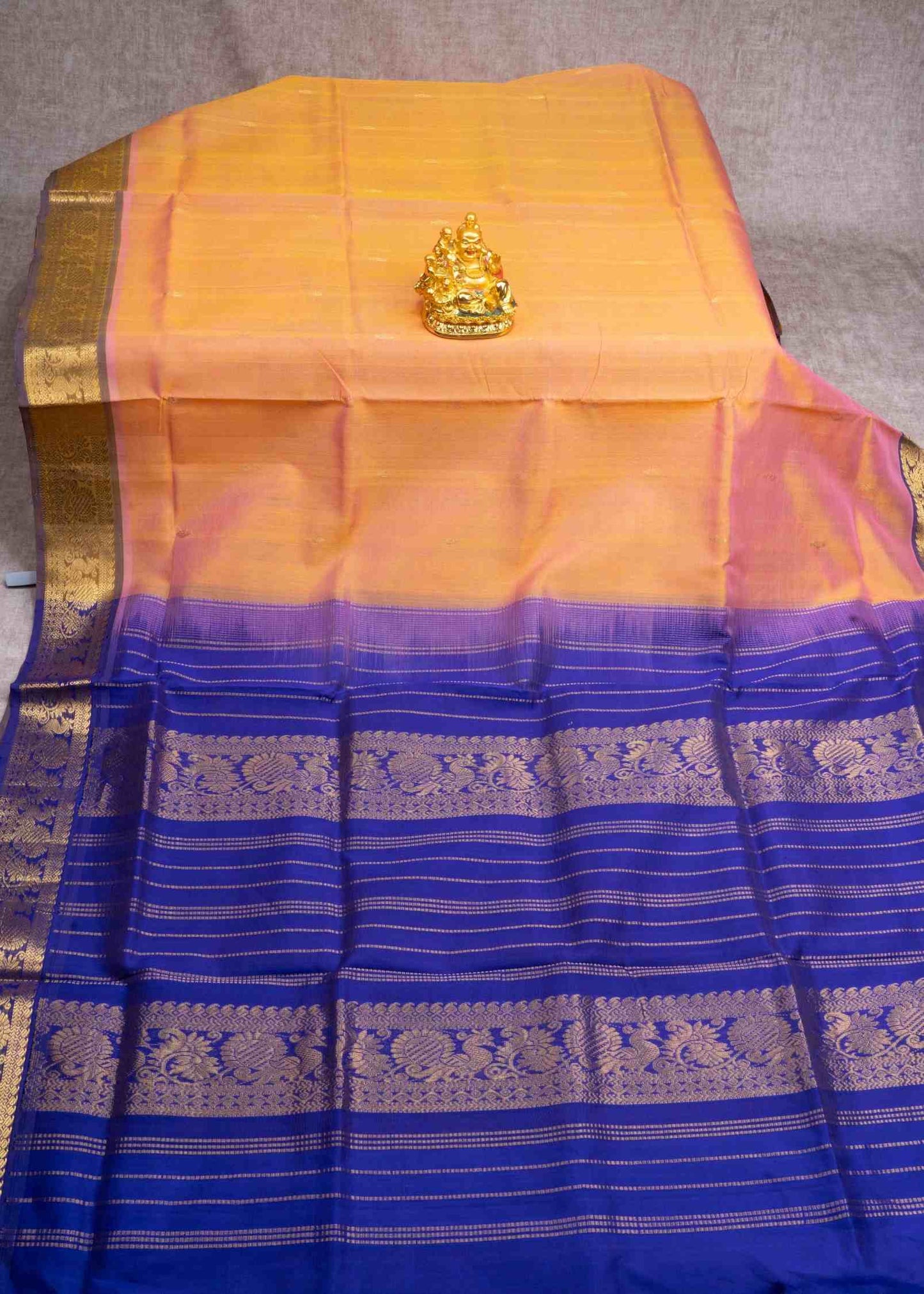 Peach Kanjivaram Pure Silk Cotton with Violet Blouse