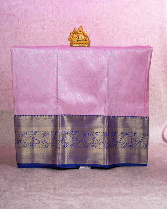 Mix Silk Pattu Pavadai ( Baby Pink ) With Navy Blue Blouse  44"