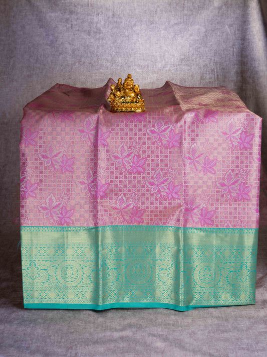 Mix Pattu Pavadai (Baby Pink Tissue) With Rexsona Green Blouse 44"