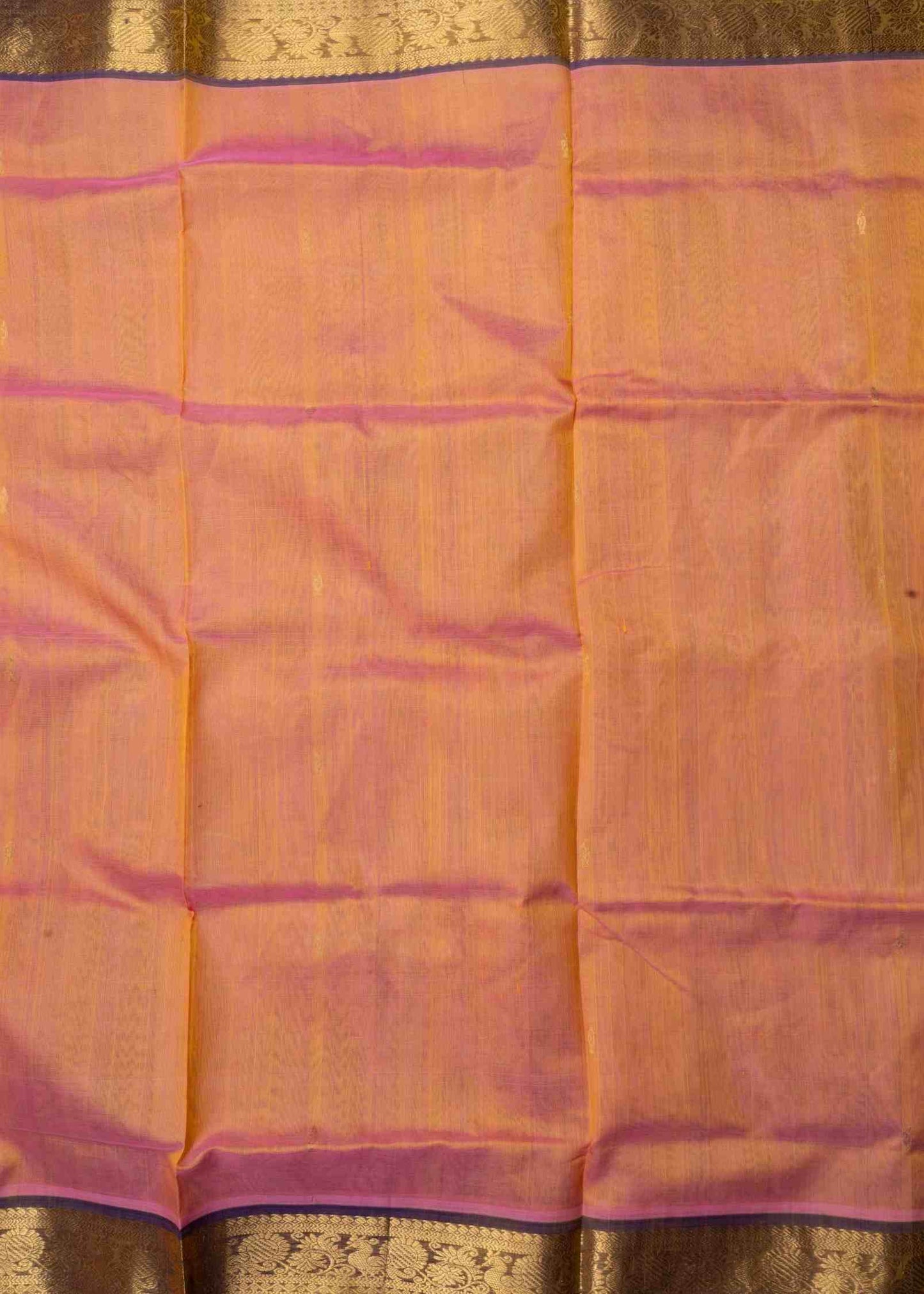 Peach Kanjivaram Pure Silk Cotton with Violet Blouse
