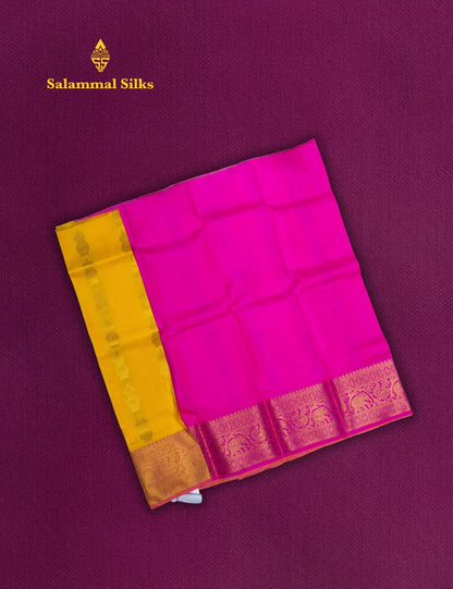 Pure Silk Pattu Pavadai (Mustard Yellow ) With Pink Blouse 18"
