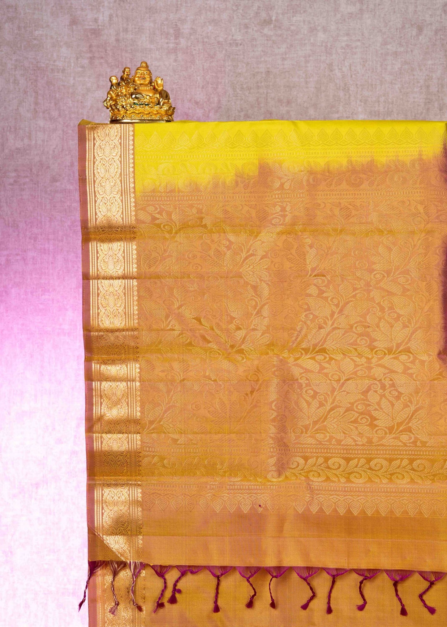 Kanjivaram Mustard Yellow Pure Silk Saree With Bronze Blouse
