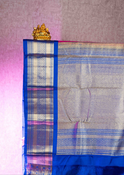 Kanjivaram Pure Silk Saree Pink With Royal Blue Traditional Border
