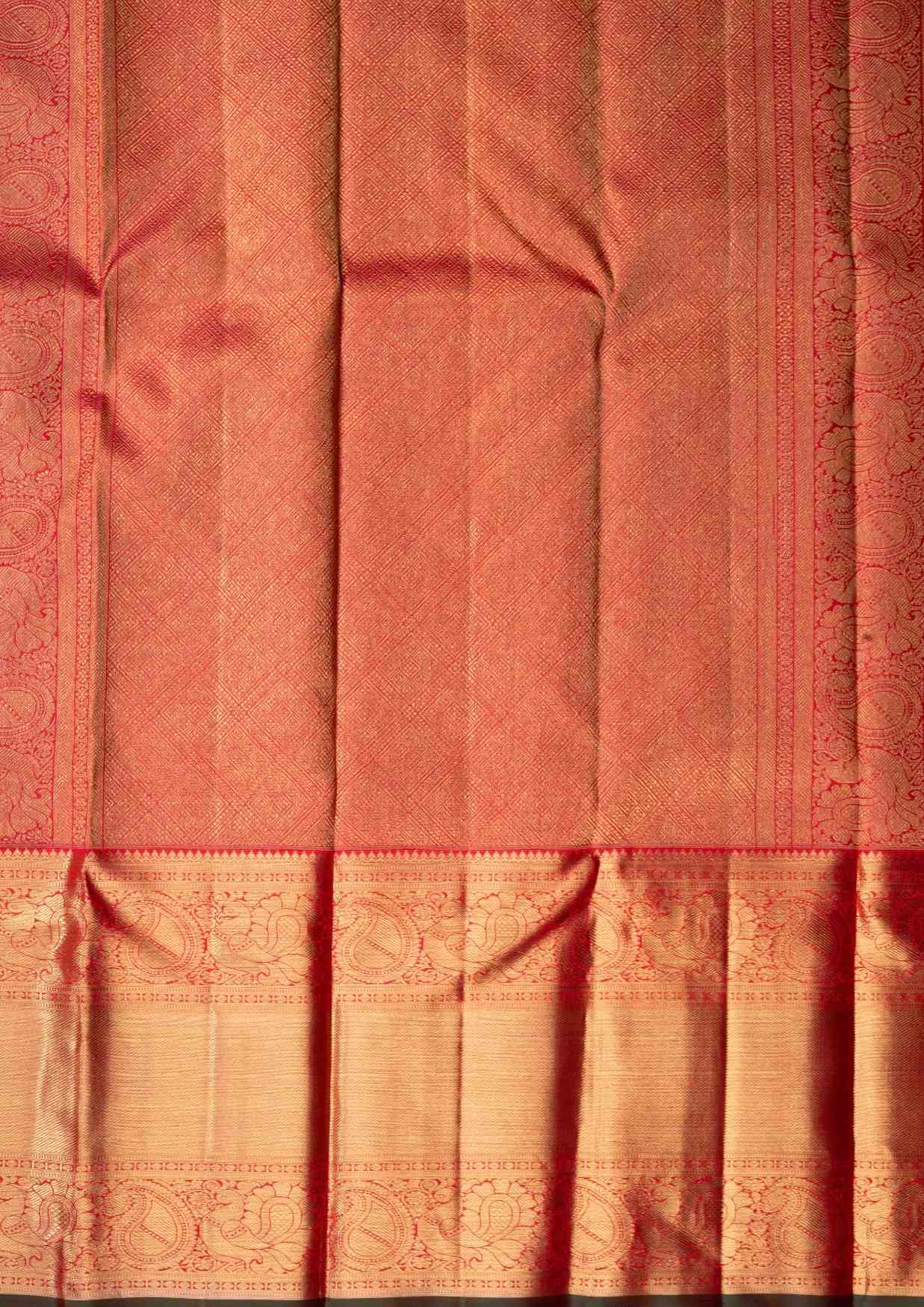 Kanjivaram Red Pure Silk Saree 4G Zari With Bottle Green Blouse