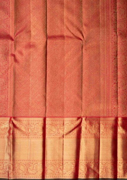 Kanjivaram Red Pure Silk Saree 4G Zari With Bottle Green Blouse