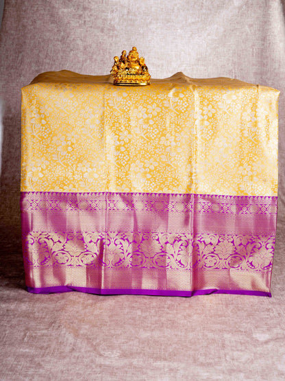 Mix Pattu Pavadai (Gold Tissue) With Violet Blouse 44"