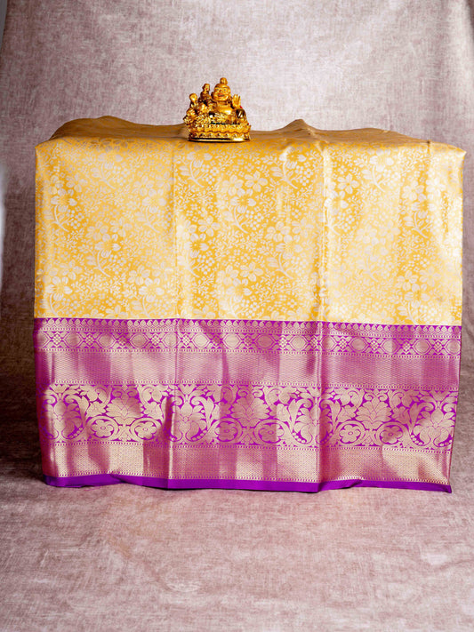 Mix Pattu Pavadai (Gold Tissue) With Violet Blouse 44"