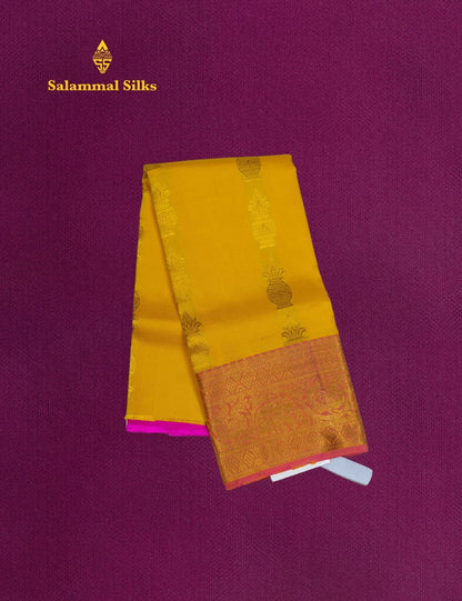 Pure Silk Pattu Pavadai (Mustard Yellow ) With Pink Blouse 18"