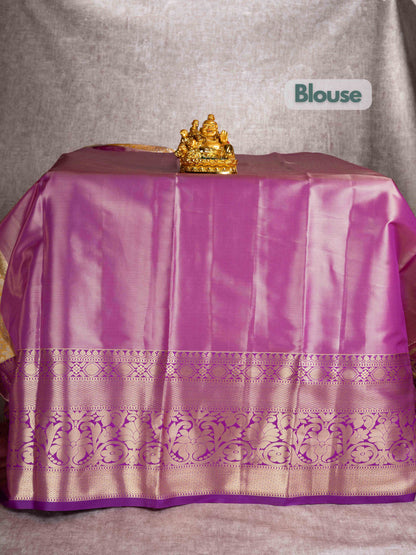 Mix Pattu Pavadai (Gold Tissue) With Violet Blouse 44"