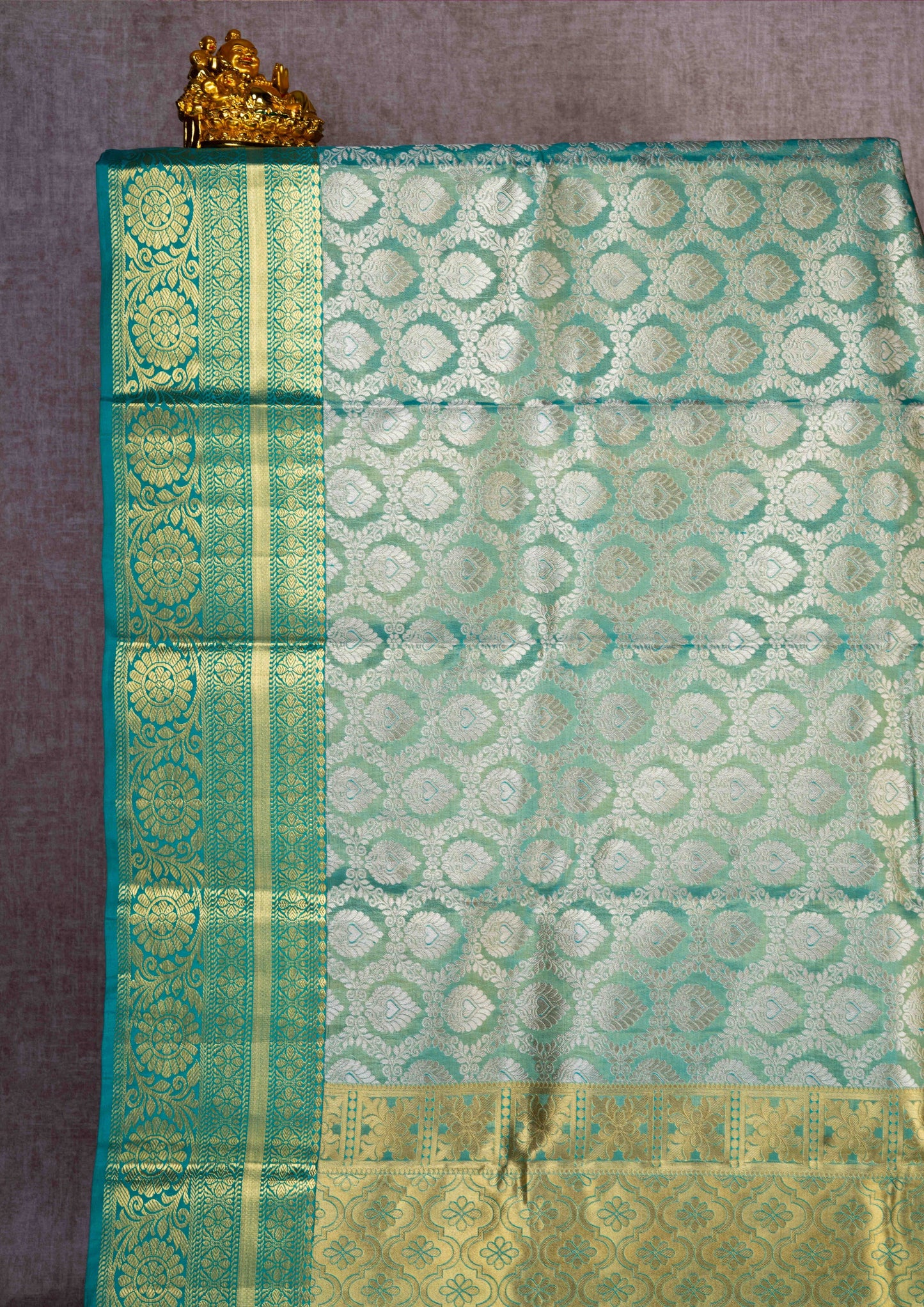 Light Green Tissue  Bridal Puremix Silk Saree With Green Border