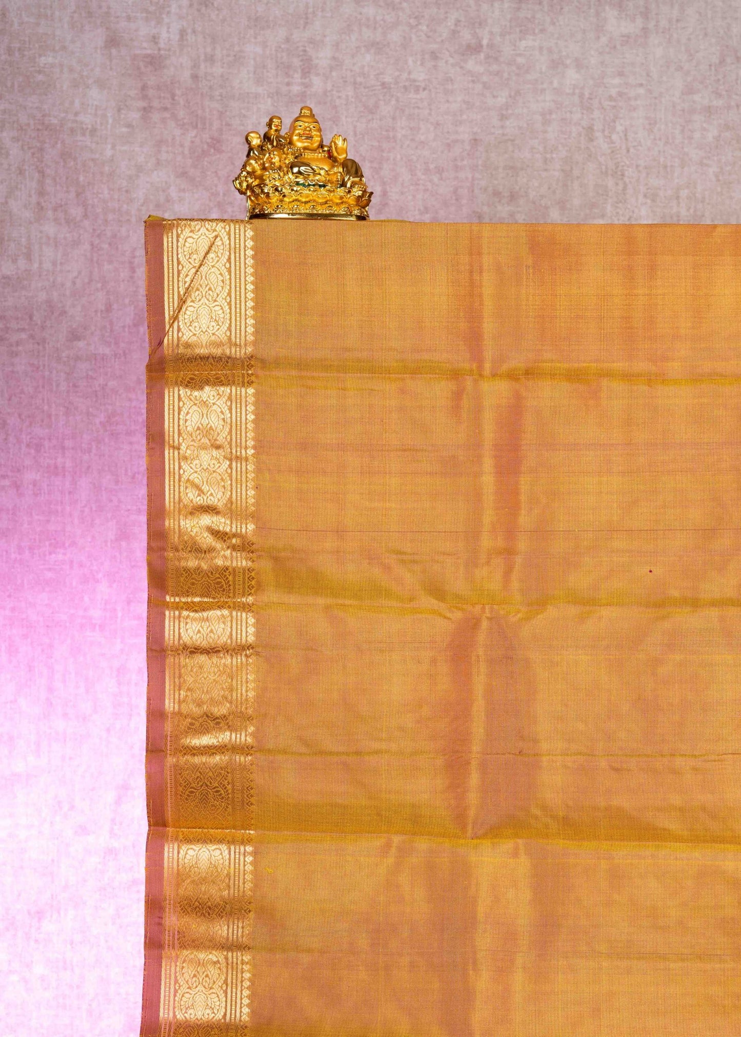 Kanjivaram Mustard Yellow Pure Silk Saree With Bronze Blouse
