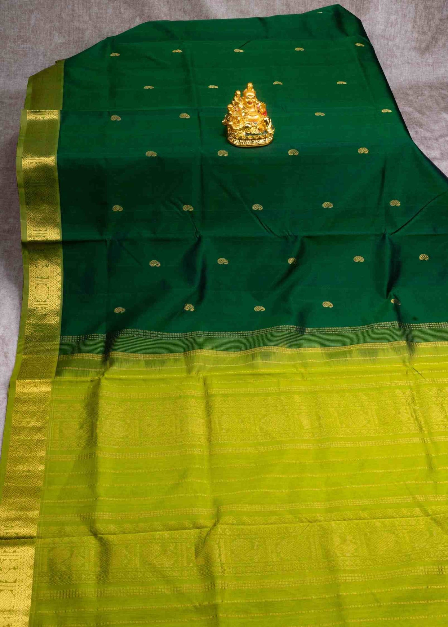 Bottle Green Kanjivaram Pure Silk Cotton with Parrot Green Blouse