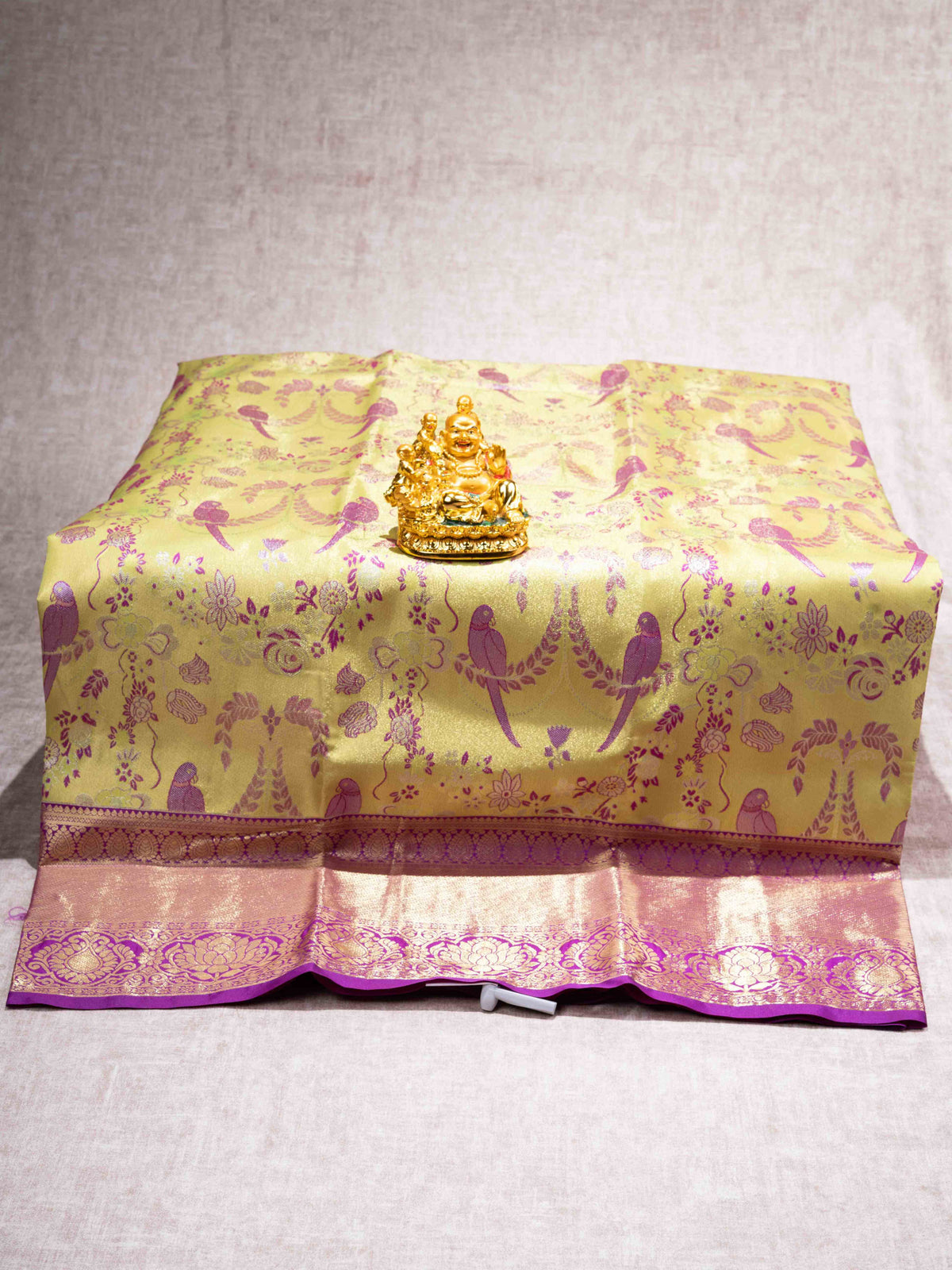 Semi Silk Pattu Pavadai (Parrot Green Tissue) With Magenta Blouse 44"