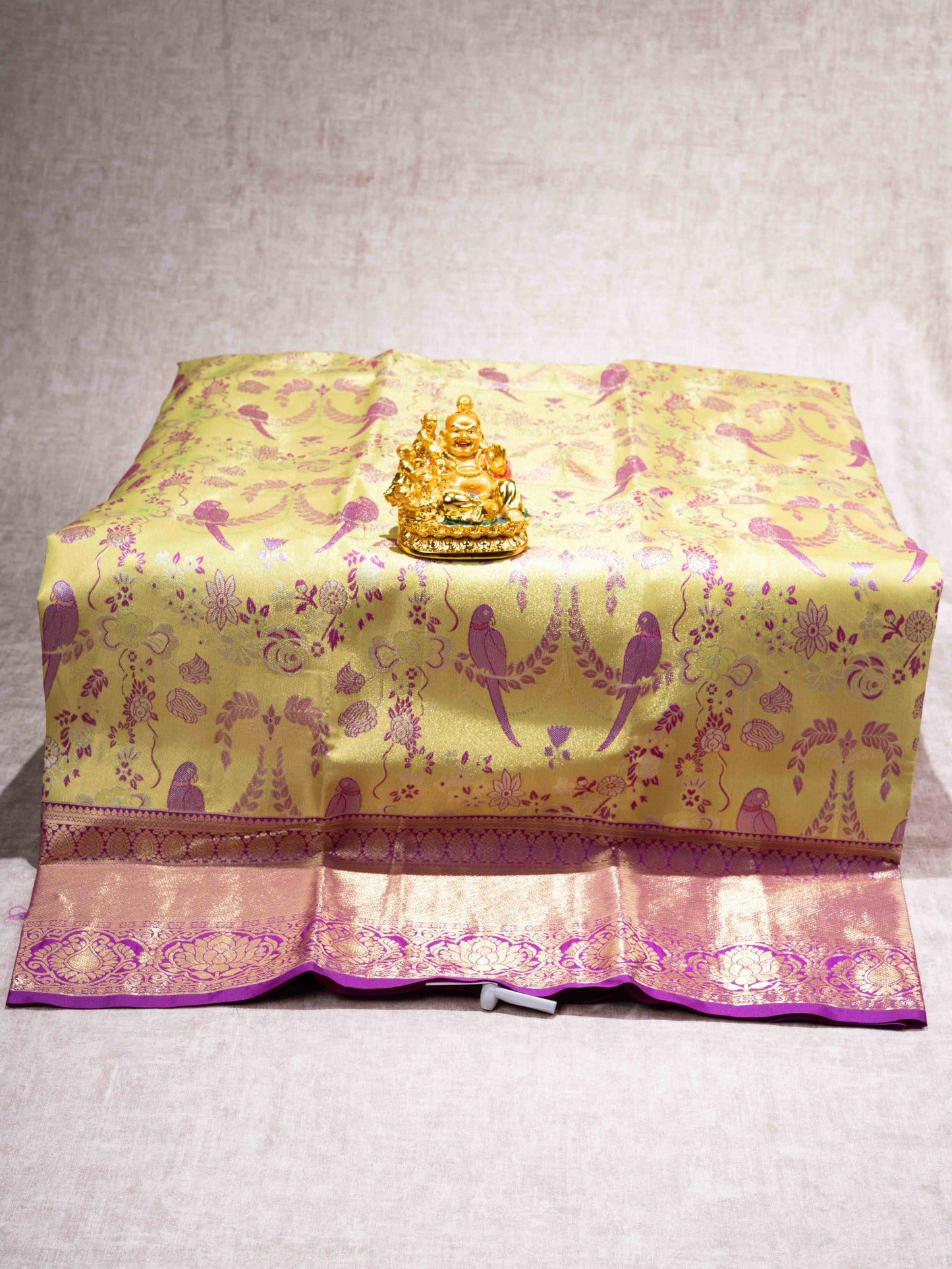 Mix Pattu Pavadai (Parrot Green Tissue) With Magenta Blouse 44"