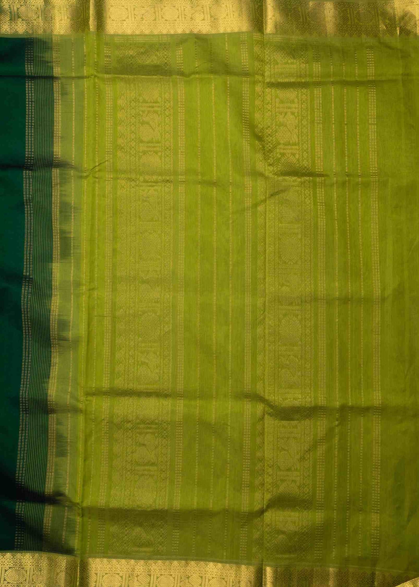Bottle Green Kanjivaram Pure Silk Cotton with Parrot Green Blouse