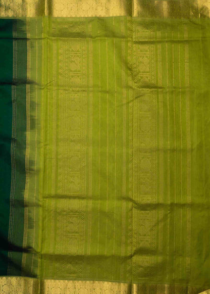Bottle Green Kanjivaram Pure Silk Cotton with Parrot Green Blouse