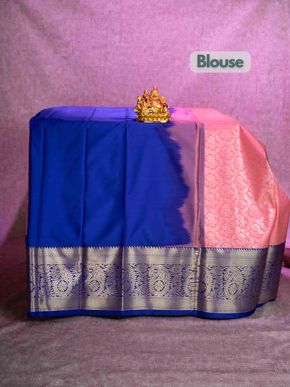 Mix Pattu Pavadai (Peach) With Navy Blue Blouse 44"