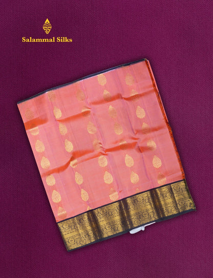 Pure Silk Pattu Pavadai (Peach Colour) With Navy Blue Blouse 18"