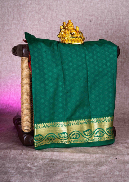 Mix Pattu Pavadai (Brown) With Green Blouse 18"