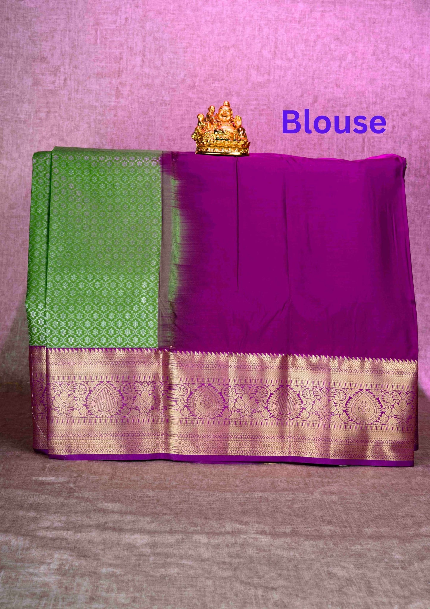 Mix Silk Pattu Pavadai ( Dark Elaichi Green ) With Violet Blouse  44"