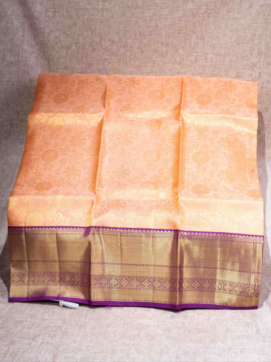 Pure Silk Pattu Pavadai ( Peach ) With Magenta Blouse 44"