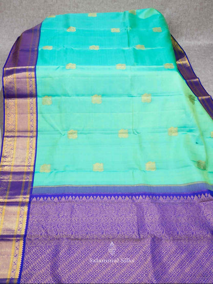 Sea Green Kanjivaram Pure Silk Saree with Deep Violet Blouse