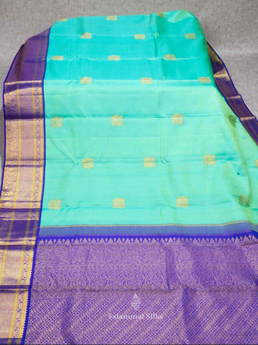 Sea Green Kanjivaram Pure Silk Saree with Deep Violet Blouse