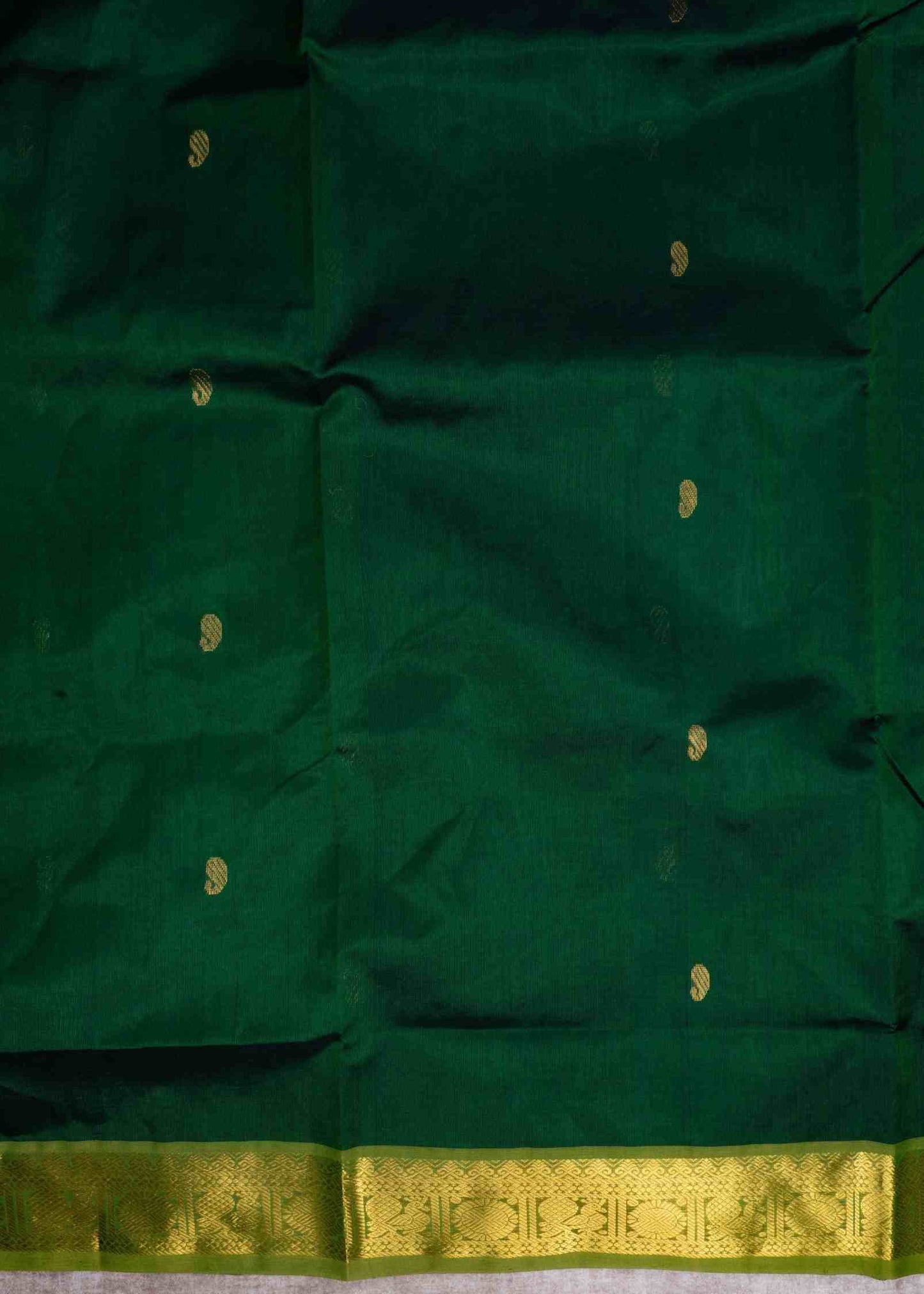 Bottle Green Kanjivaram Pure Silk Cotton with Parrot Green Blouse