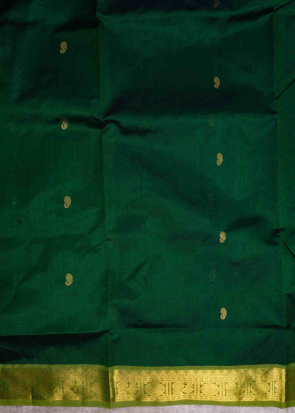 Bottle Green Kanjivaram Pure Silk Cotton with Parrot Green Blouse