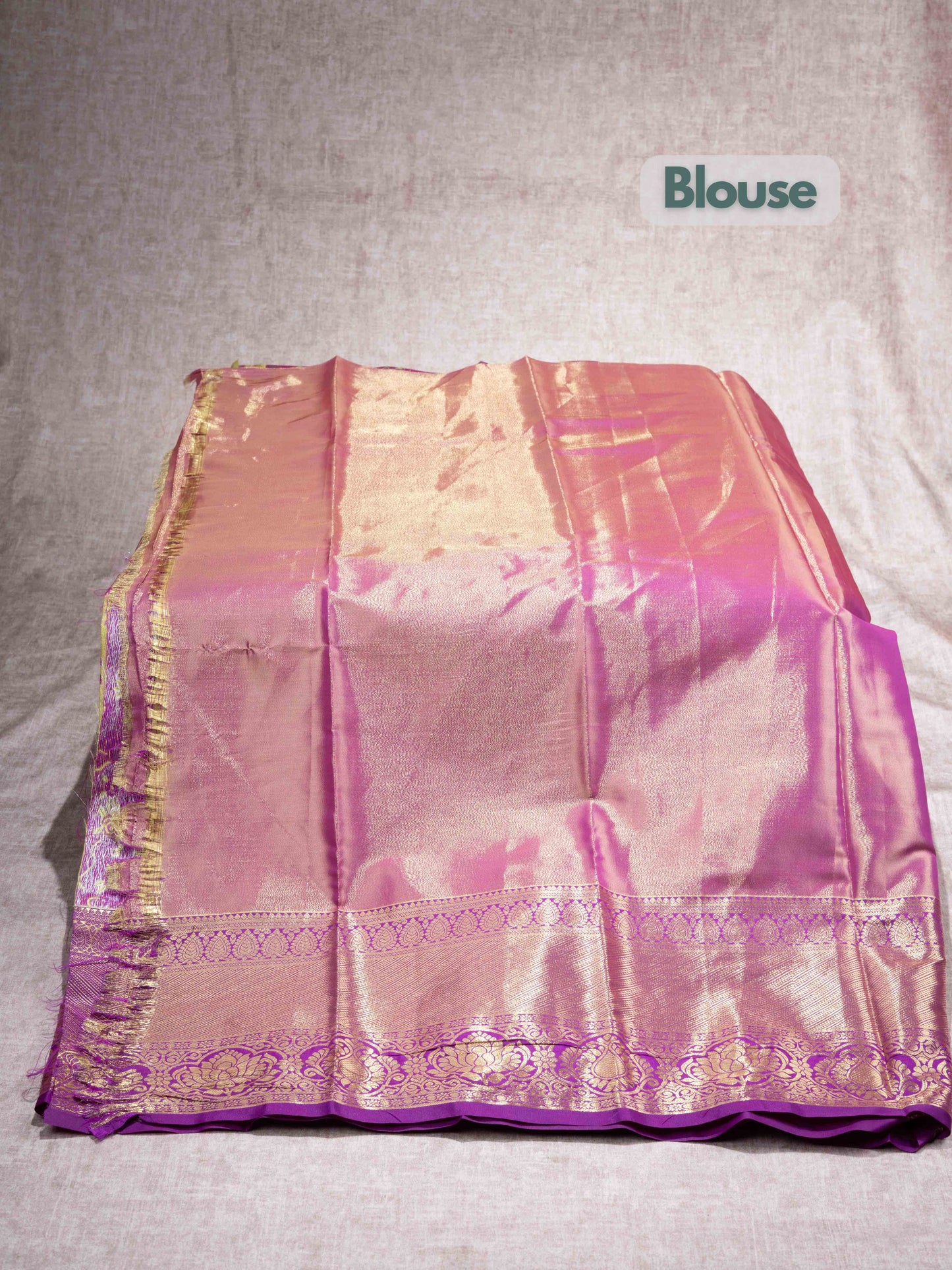 Mix Pattu Pavadai (Parrot Green Tissue) With Magenta Blouse 44"