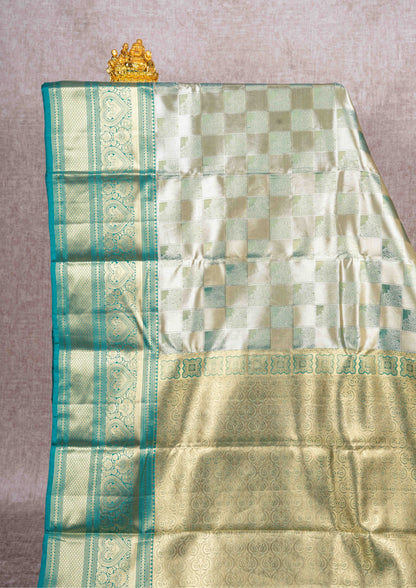 Green Sade Tissue  Bridal Puremix Silk Saree With Green Border
