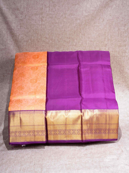 Pure Silk Pattu Pavadai ( Peach ) With Magenta Blouse 44"