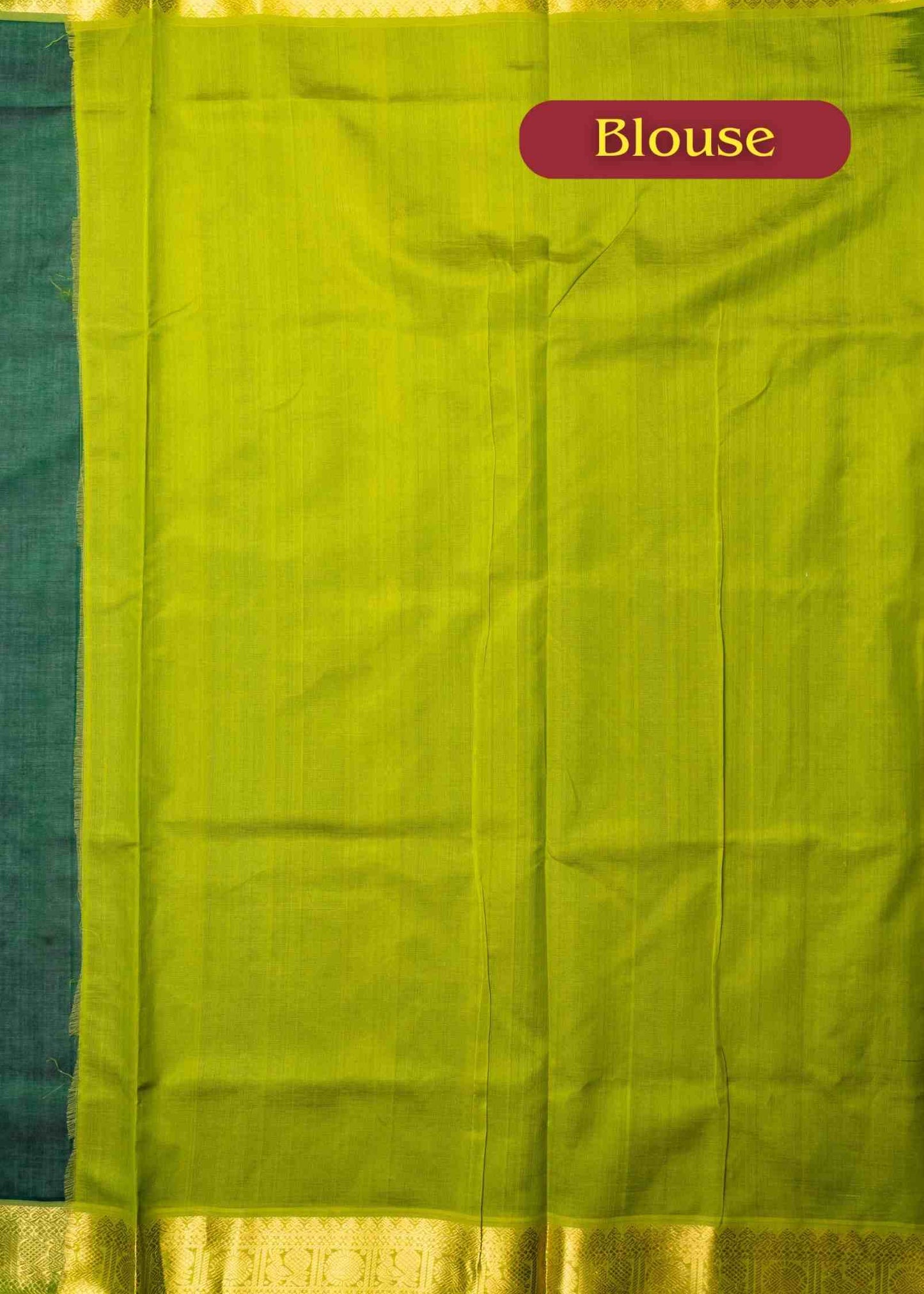 Bottle Green Kanjivaram Pure Silk Cotton with Parrot Green Blouse