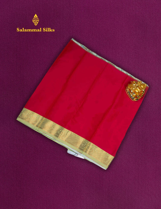 Mix Pattu Pavadai ( Pinkish Red ) With Fancy Parrot Green Blouse 27"