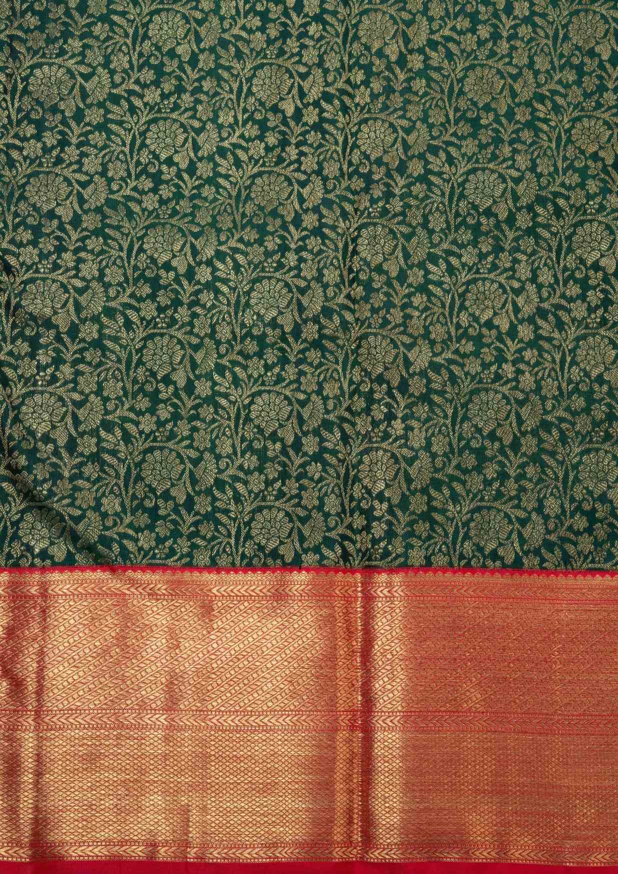 Kanjivaram Bottle Green Pure Silk Saree 4G Zari With Tomato Red Blouse