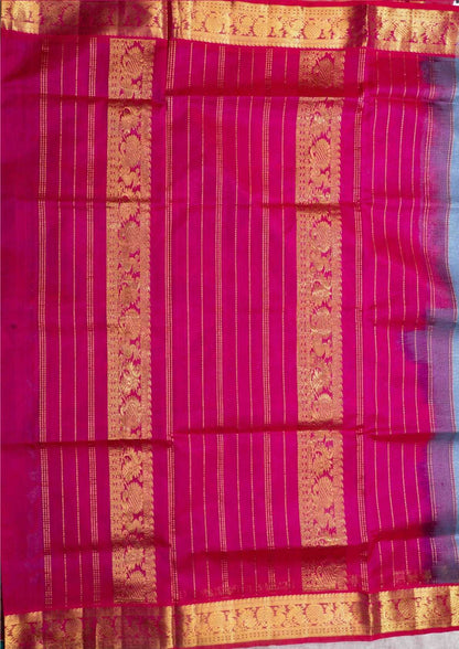 Light Gray Kanjivaram Pure Silk Cotton with Pink Blouse