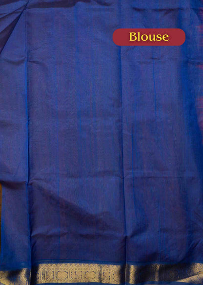 Gold Kanjivaram Pure Silk Cotton with Olive Violet Blouse