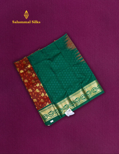 Mix Pattu Pavadai (Brown Colour) With Green Blouse 18"