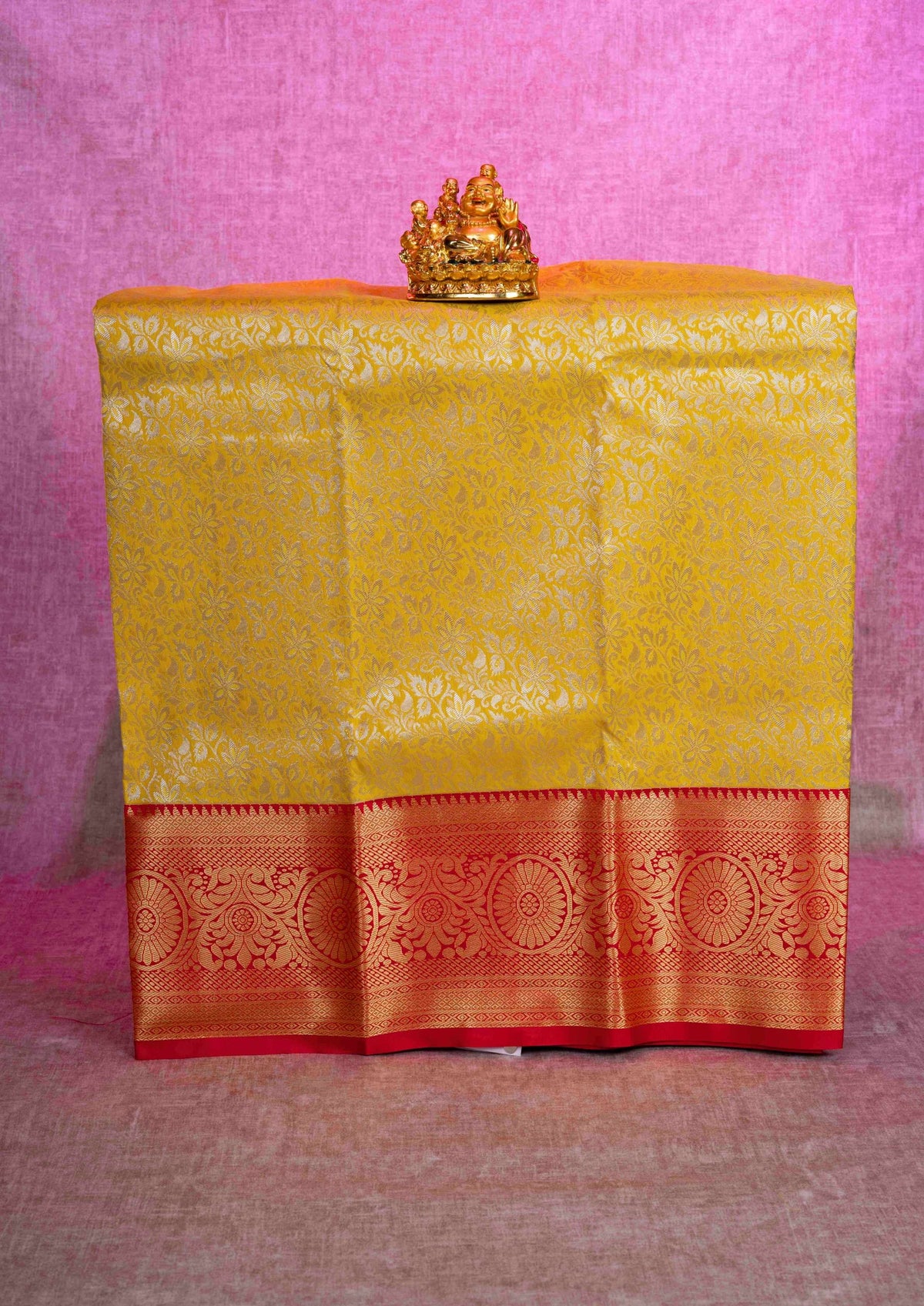 Semi Silk Pattu Pavadai ( Yellow ) With Red Blouse 36"