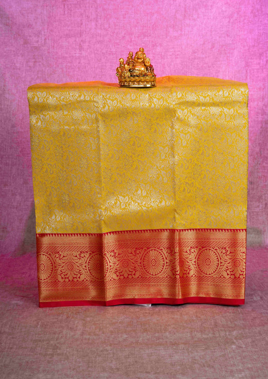 Mix Pattu Pavadai ( Yellow ) With Red Blouse 36"