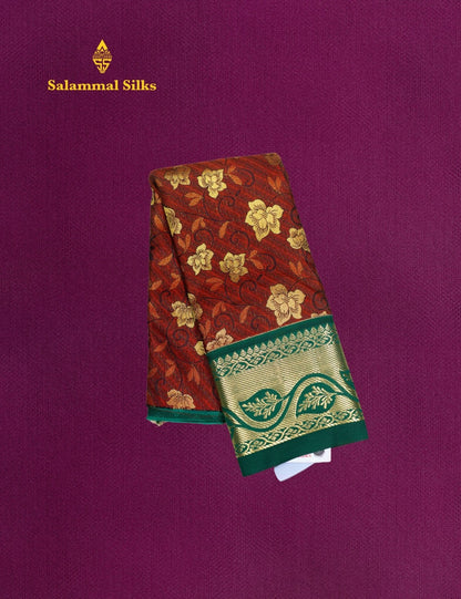 Mix Pattu Pavadai (Brown Colour) With Green Blouse 18"
