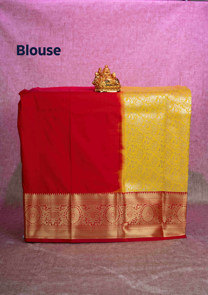 Mix Pattu Pavadai ( Yellow ) With Red Blouse 36"