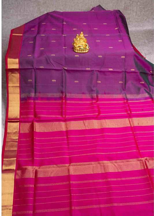 Violet Kanjivaram Pure Silk Cotton with Pink Blouse