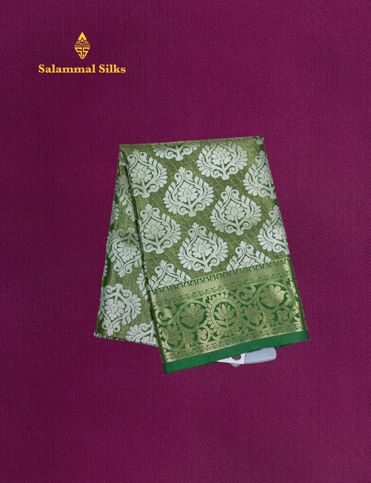 Mix Pattu Pavadai (Elachi Green Colour Tissue) With Parrot Green Blouse 18"